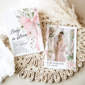 Roze Bow Baby in Bloom Bloemen Meisje Baby shower Kaart