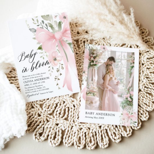 Roze Bow Baby in Bloom Bloemen Meisje Baby shower Kaart