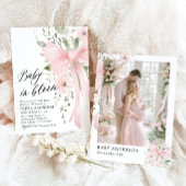 Roze Bow Baby in Bloom Bloemen Meisje Baby shower Kaart