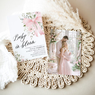 Roze Bow Baby in Bloom Bloemen Meisje Baby shower Kaart
