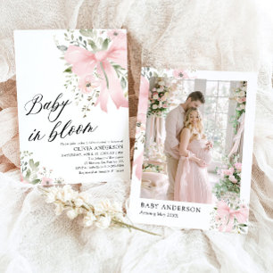 Roze Bow Baby in Bloom Bloemen Meisje Baby shower Kaart