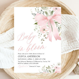 Roze Bow Baby in Bloom Bloemen Meisje Baby shower Kaart