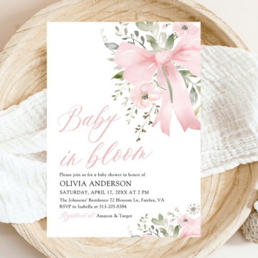 Roze Bow Baby in Bloom Bloemen Meisje Baby shower Kaart