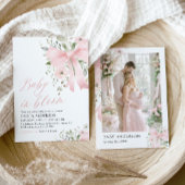 Roze Bow Baby in Bloom Bloemen Meisje Baby shower Kaart