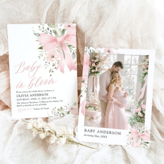 Roze Bow Baby in Bloom Bloemen Meisje Baby shower Kaart