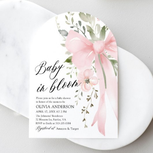 Roze Bow Baby in Bloom Bloemen Meisje Baby shower Kaart