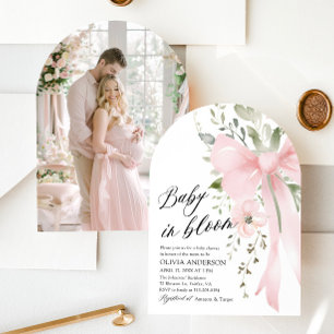 Roze Bow Baby in Bloom Bloemen Meisje Baby shower Kaart
