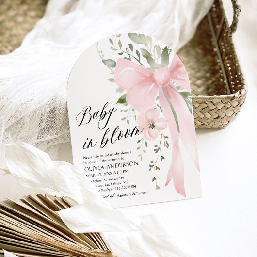 Roze Bow Baby in Bloom Bloemen Meisje Baby shower Kaart