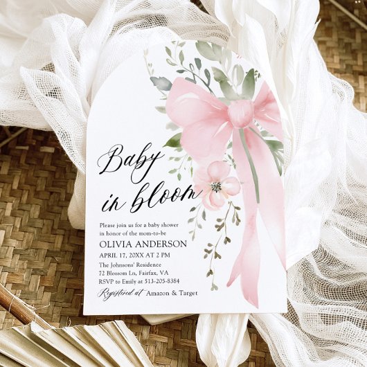 Roze Bow Baby in Bloom Bloemen Meisje Baby shower Kaart
