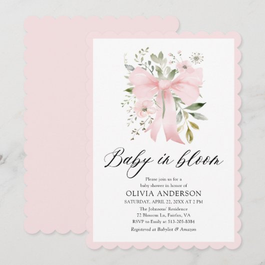 Roze Bow Baby in Bloom Bloemen Meisje Baby shower Kaart (Voorkant / Achterkant)