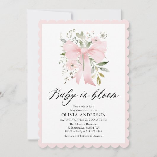 Roze Bow Baby in Bloom Bloemen Meisje Baby shower Kaart (Voorkant)