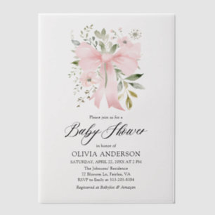 Roze Bow Baby in Bloom Bloemen Meisje Baby shower Vellum Uitnodigingen