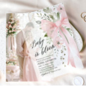 Roze Bow Baby in Bloom Bloemen Meisje Baby shower Vellum Uitnodigingen