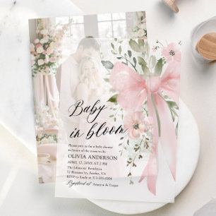 Roze Bow Baby in Bloom Bloemen Meisje Baby shower Vellum Uitnodigingen