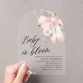Roze Bow Baby in Bloom Floral Baby shower Arch Acryl Uitnodigingen (Insitu (Draagbaar))