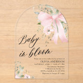 Roze Bow Baby in Bloom Floral Baby shower Arch Acryl Uitnodigingen (Voorkant)