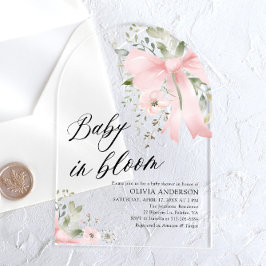 Roze Bow Baby in Bloom Floral Baby shower Arch Acryl Uitnodigingen