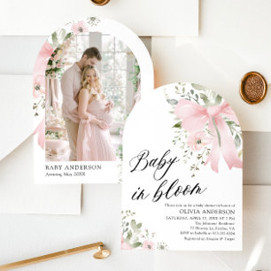 Roze Bow Baby in Bloom Floral Baby shower Arch Kaart
