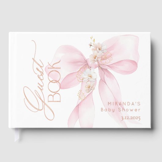 Roze Bow Baby in Bloom floral Baby shower Gastenboek (Voorkant)