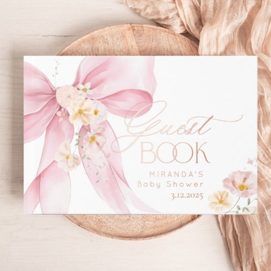 Roze Bow Baby in Bloom floral Baby shower Gastenboek