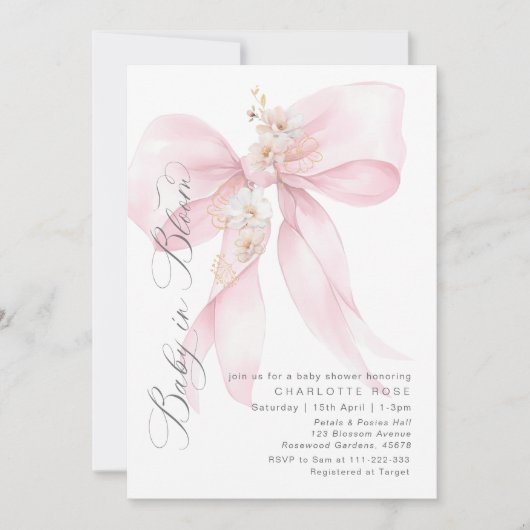 Roze Bow Baby in Bloom Floral Baby shower Kaart (Voorkant)