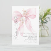 Roze Bow Baby in Bloom Floral Baby shower Kaart (Staand voorkant)