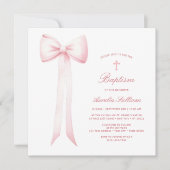 Roze Bow Baby Meisje Doop Kaart (Voorkant)