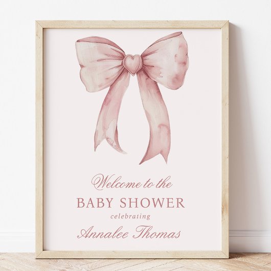 Roze Bow Baby Meisje Douche Welkom Teken Poster