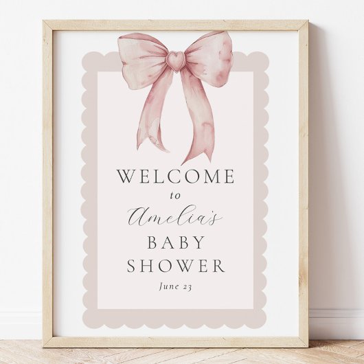 Roze Bow Baby Meisje Douche Welkom Teken Poster