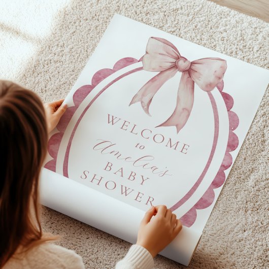 Roze Bow Baby Meisje Douche Welkom Teken Poster