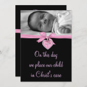 Roze Bow Baby Meisje Foto Doop Kaart (Voorkant / Achterkant)