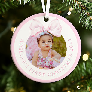 Roze Bow Baby Meisje Foto Ornament