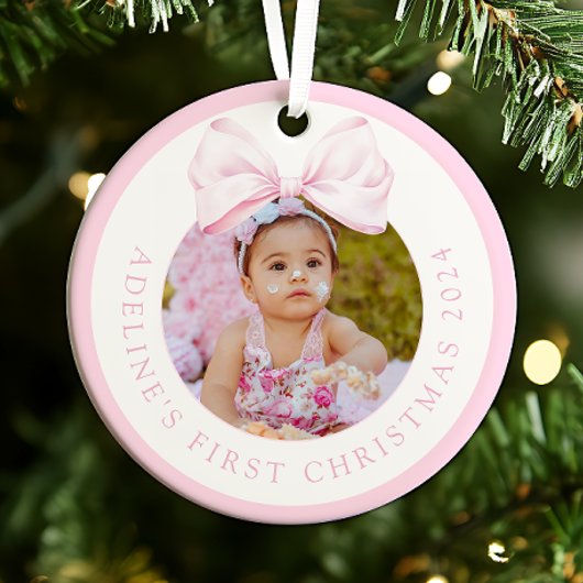 Roze Bow Baby Meisje Foto Ornament