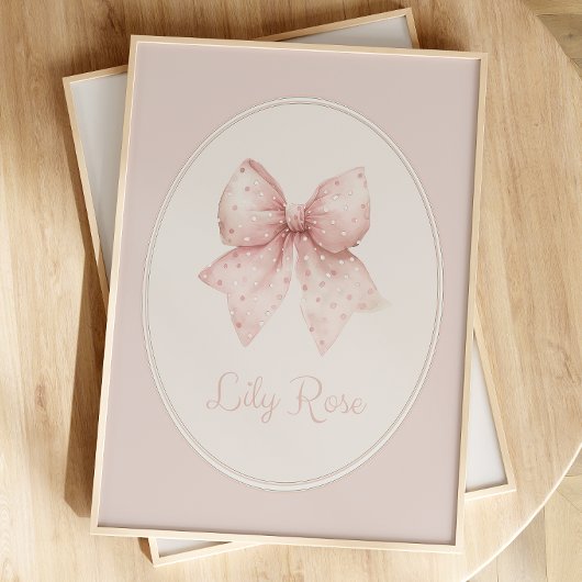 Roze Bow Baby Naam Wandkunst Poster