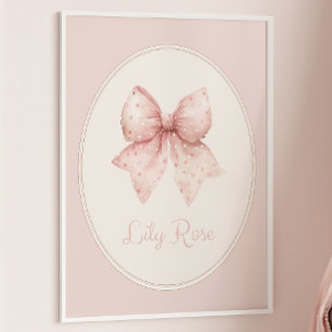 Roze Bow Baby Naam Wandkunst Poster