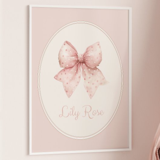 Roze Bow Baby Naam Wandkunst Poster