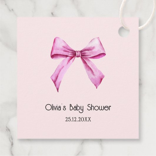 Roze Bow Baby shower Bedankjes Labels (Achterkant)