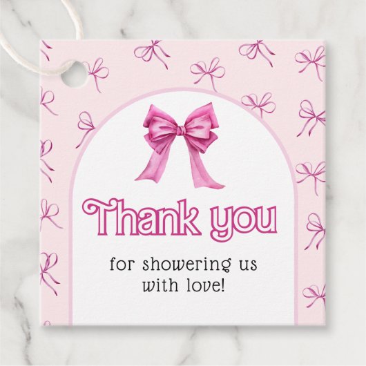 Roze Bow Baby shower Bedankjes Labels (Voorkant)