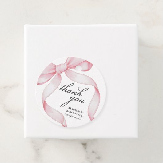 Roze Bow Baby shower Bedankjes Labels (In situ)