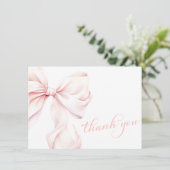 Roze Bow Baby shower Bedankkaart (Staand voorkant)