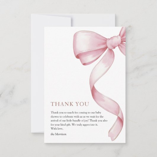 Roze Bow Baby shower Bedankkaart (Voorkant)