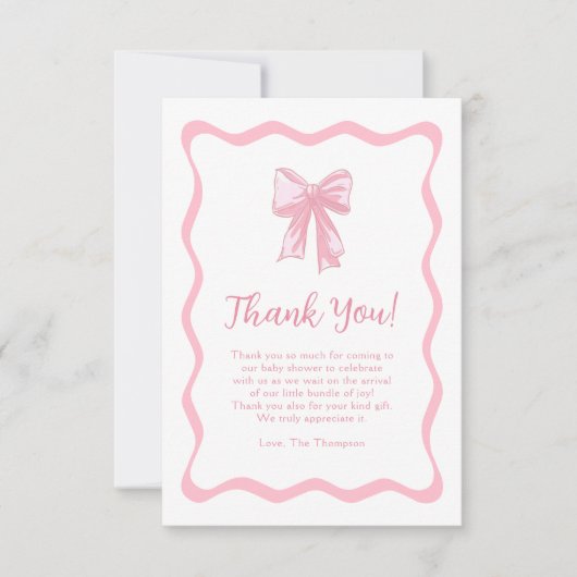 Roze Bow Baby shower Bedankkaart (Voorkant)