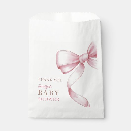 Roze Bow Baby shower Bedankzakje (Voorkant)