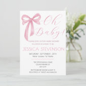 Roze Bow Baby shower Blush Roze Waterverf Kaart (Staand voorkant)