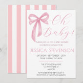 Roze Bow Baby shower Blush Roze Waterverf Kaart (Voorkant / Achterkant)