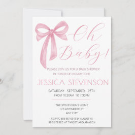 Roze Bow Baby shower Blush Roze Waterverf Kaart