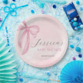 Roze Bow Baby shower Blush Roze Waterverf Papieren Bordje (Feest)