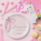Roze Bow Baby shower Blush Roze Waterverf Papieren Bordje (Feest)