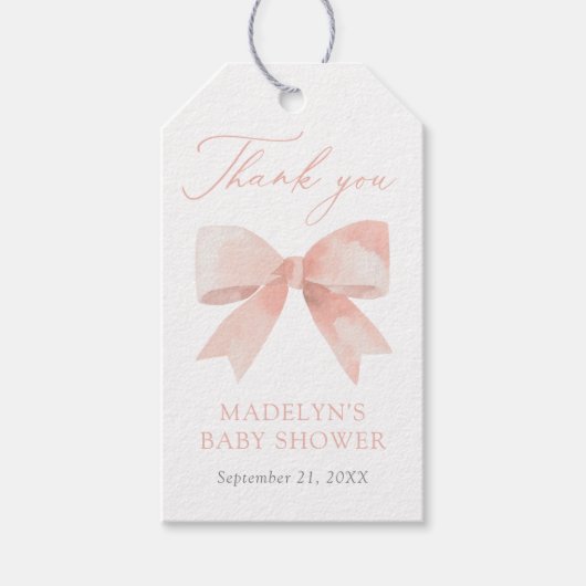 Roze Bow Baby shower Cadeaulabel (Voorkant)