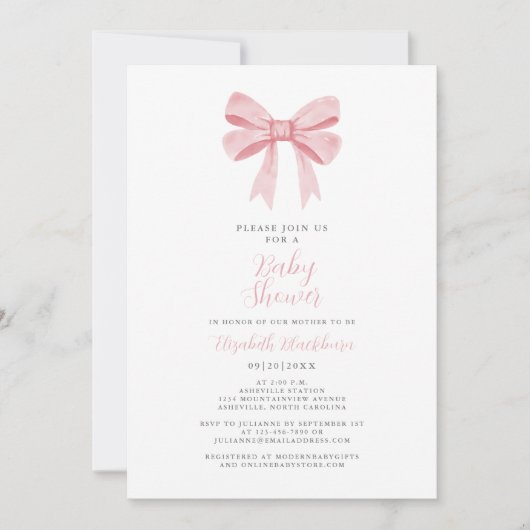 Roze Bow Baby shower Coquette Girly Elegant Pastel Kaart (Voorkant)